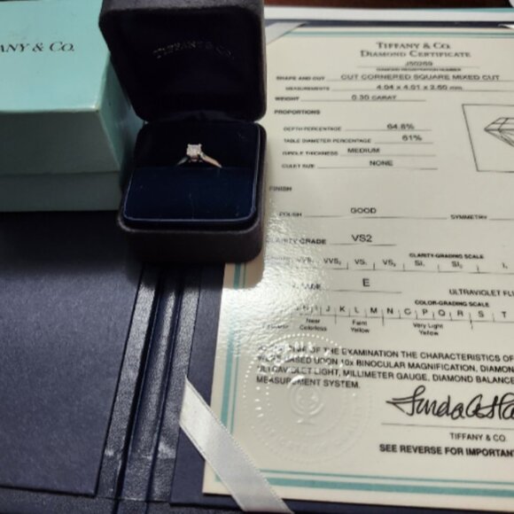 Tiffany & Co Certified Lucida Diamond Engagement Ring E-VS2 Square-Cut - Picture 1 of 7
